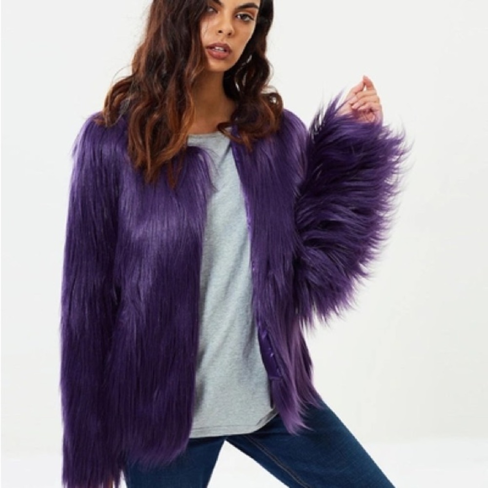 Unreal Fur, Gorgeous Purple “Grape”, Faux Fur Coat Jacket, Size Medium, RARE